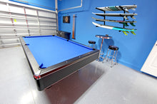 Load image into Gallery viewer, Wall mounted garage surfboard racks powder coated black to hold 4 surfboards or mal 