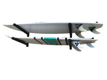 Load image into Gallery viewer, Wall mounted surfboard racks powder coated black to hold 2 surfboards or mal